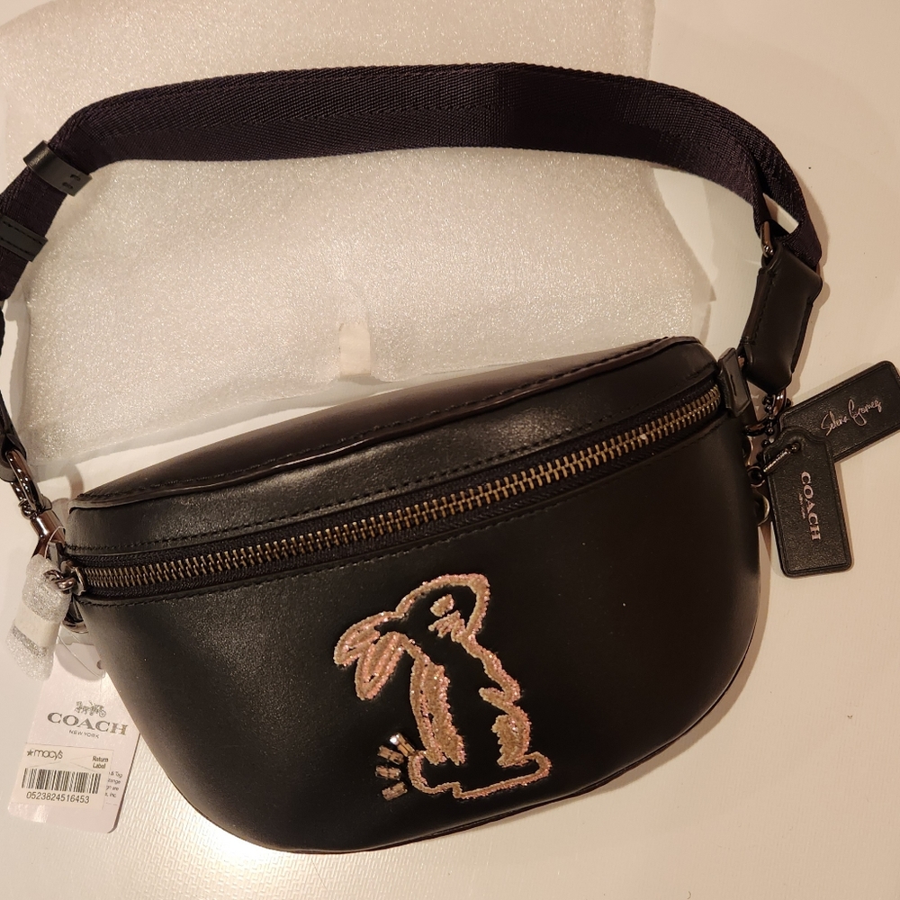 Coach x Selena Gomez Bunny Belt Bag in Black Color.